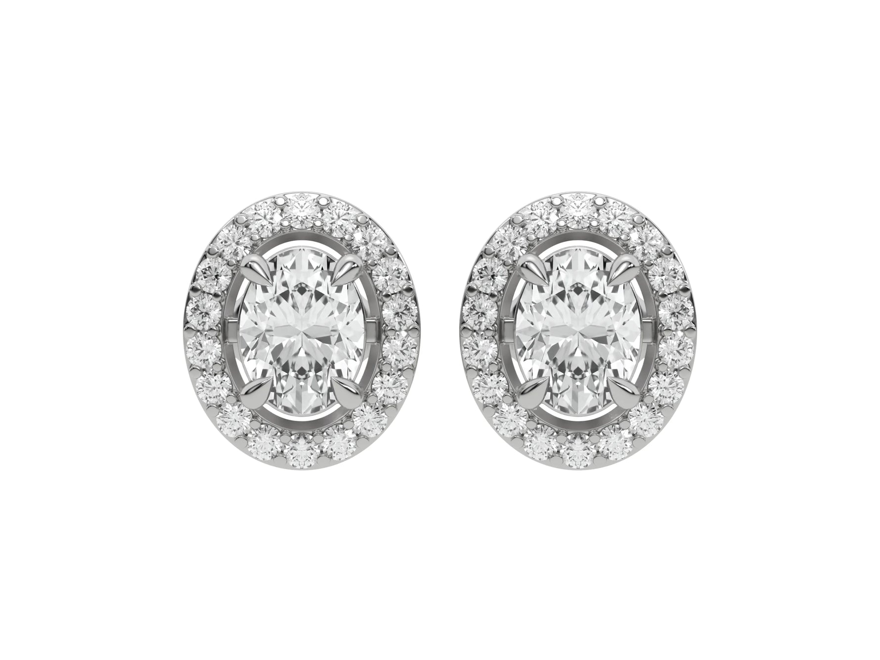 18k White  gold Oval cut Diamond Halo stud Earrings set in a four prong setting