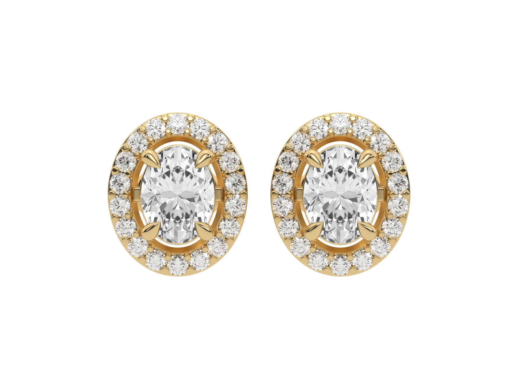 1 CT 18k Yellow gold Oval cut Diamond Halo stud Earrings set in a four prong setting