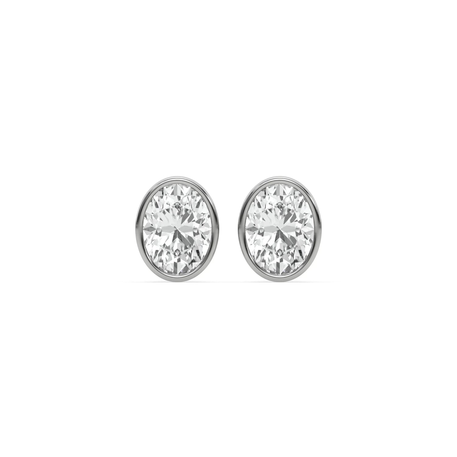 18k white gold 1 ct natural oval diamond  solitaire earrings set in bezel