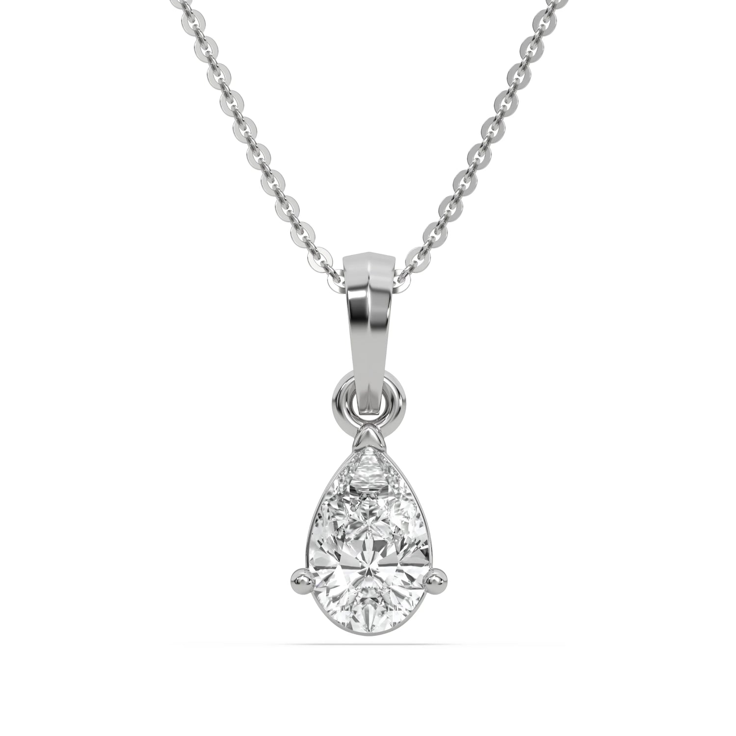 18K White Gold Natural Pear Solitaire Diamond Necklace 