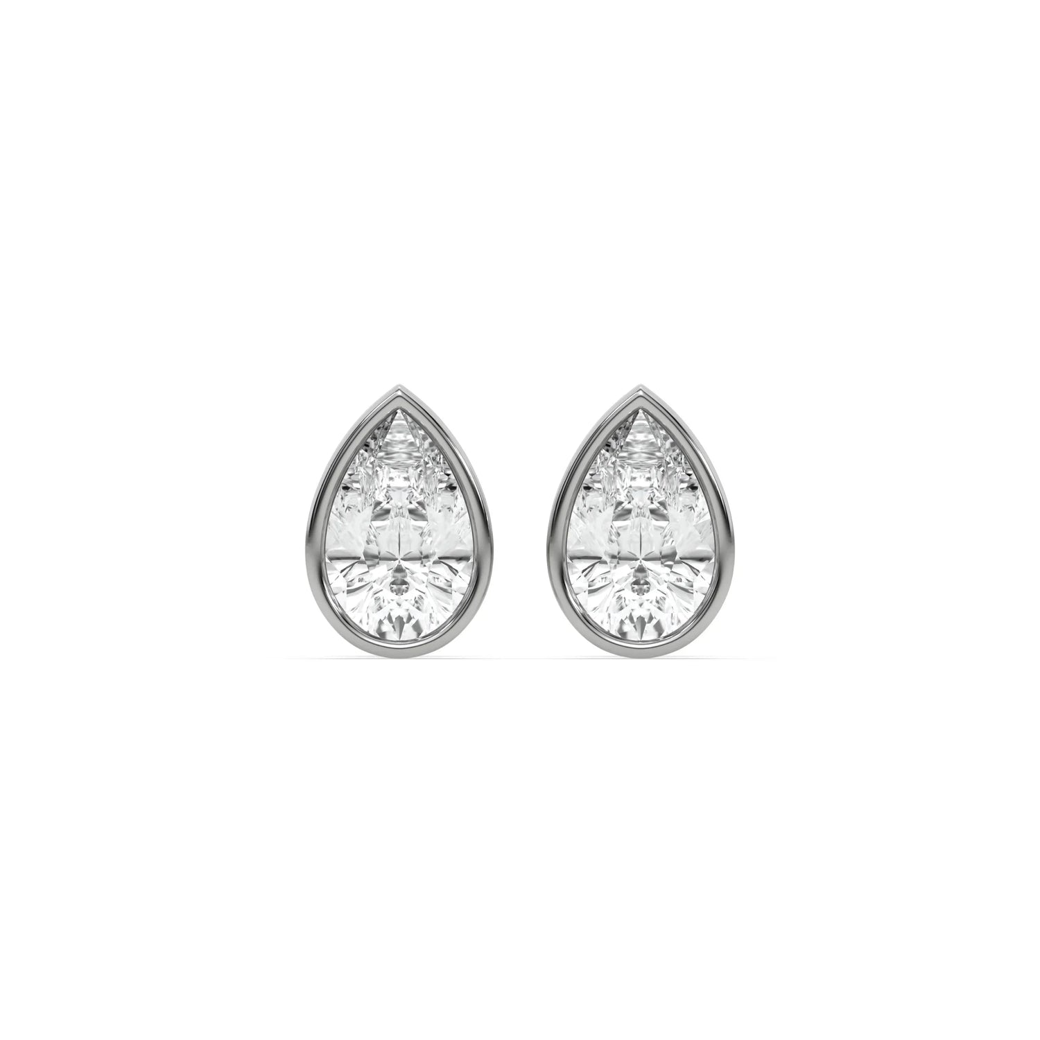 18k white gold pear shaped diamond solitaire earrings in bezel