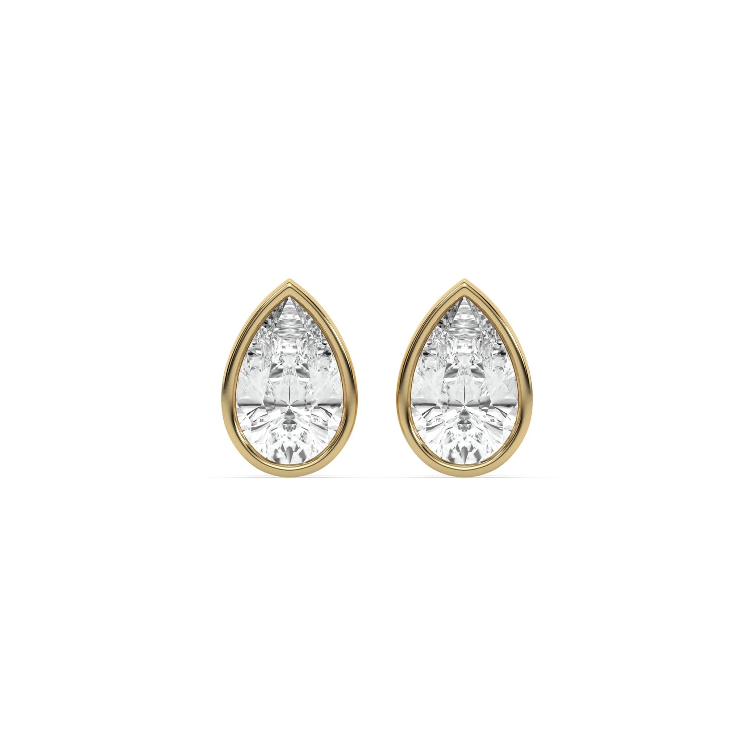 18k yellow gold pear shaped diamond solitaire earrings in bezel