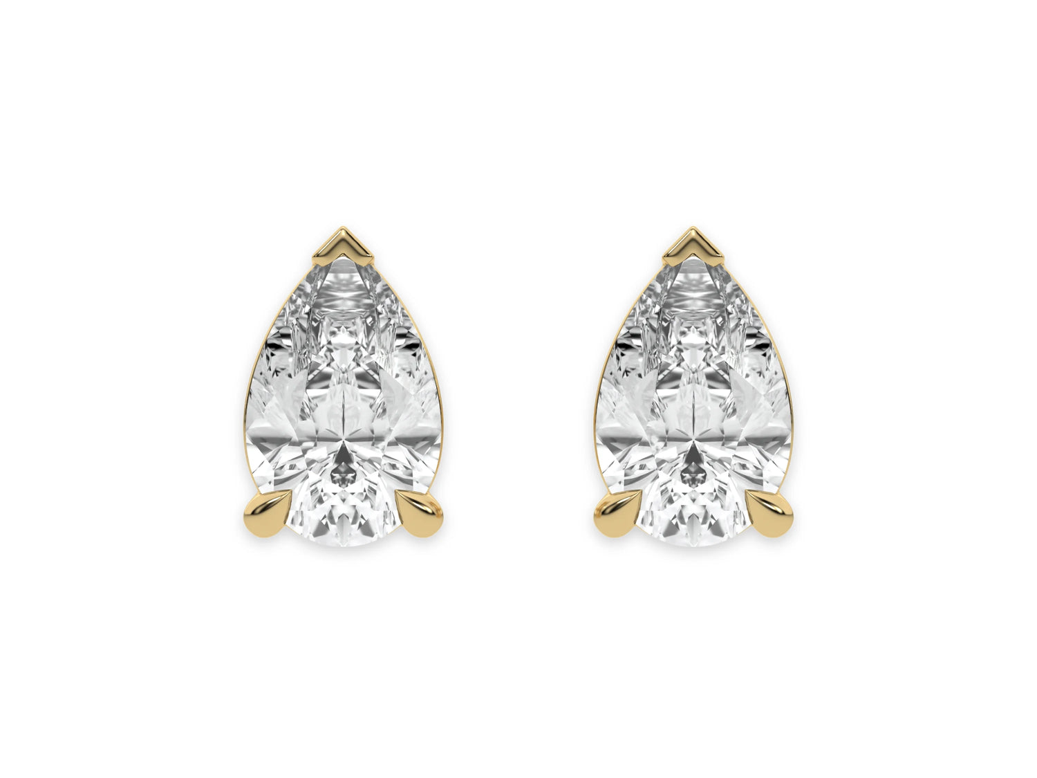 18k Yellow gold Pear Diamond Earrings set in a four prong setting