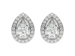 18k white gold natural Pear Diamond Halo solitaire earrings set in a four prong setting 