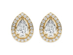 10k yellow gold Pear shaped Diamond Halo solitaire Earrings set in a four prong setting