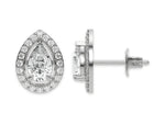 10k white gold Pear shaped Diamond Halo solitaire Earrings set in a four prong setting