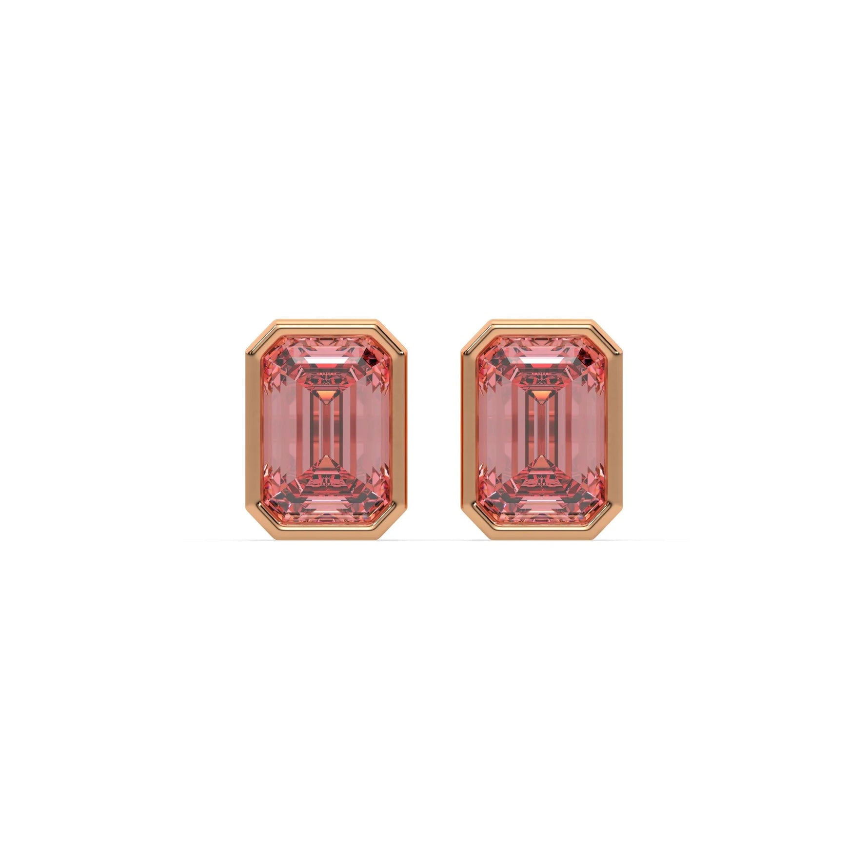 10K rose gold fancy pink emerald diamond solitaire earrings in bezel