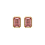 14K yellow gold fancy pink emerald diamond solitaire earrings in bezel