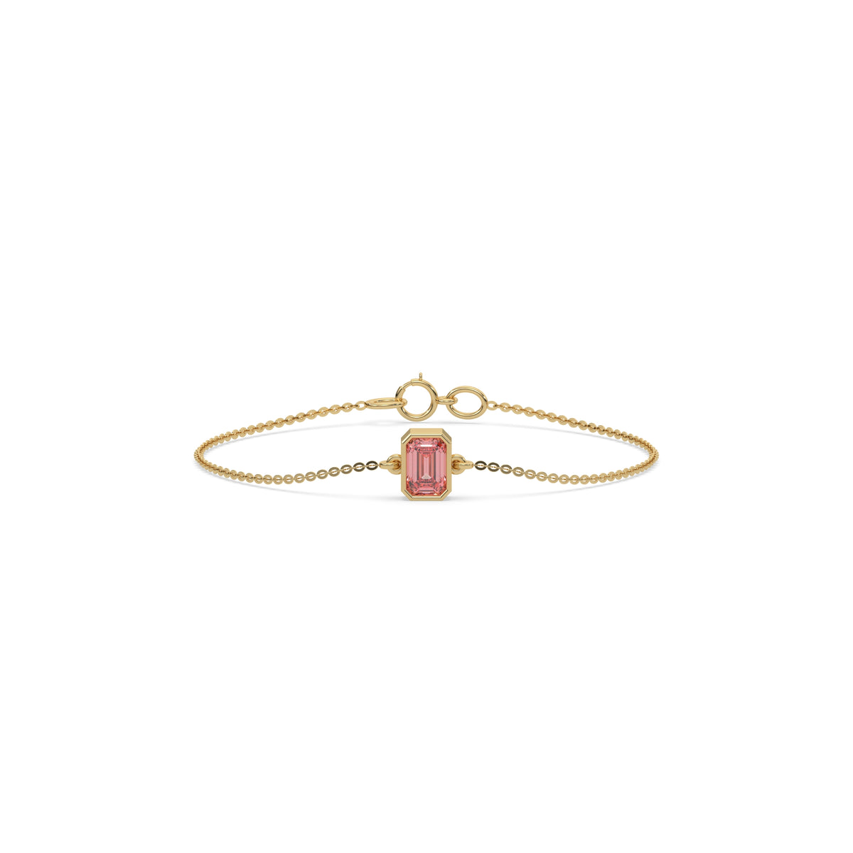 18K Yellow Gold 1 CT Fancy Pink Emerald Solitaire Diamond Bracelet 