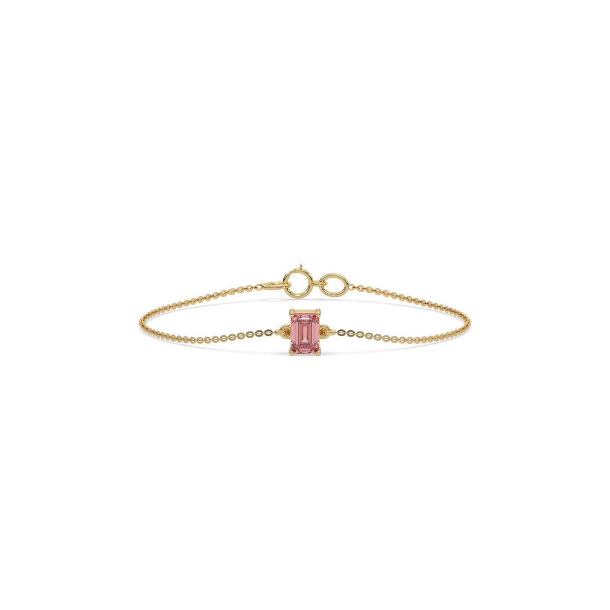 18K Yellow Gold 2 CT Fancy Pink Emerald Solitaire Diamond Bracelet 