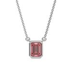 14K White Gold Fancy Pink Emerald Solitaire Diamond Necklace