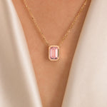 14K Yellow Gold Fancy Pink Emerald Solitaire Diamond Necklace