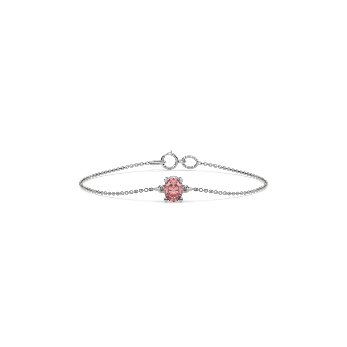 14K White Gold Fancy Pink Oval Solitaire Diamond Bracelet
