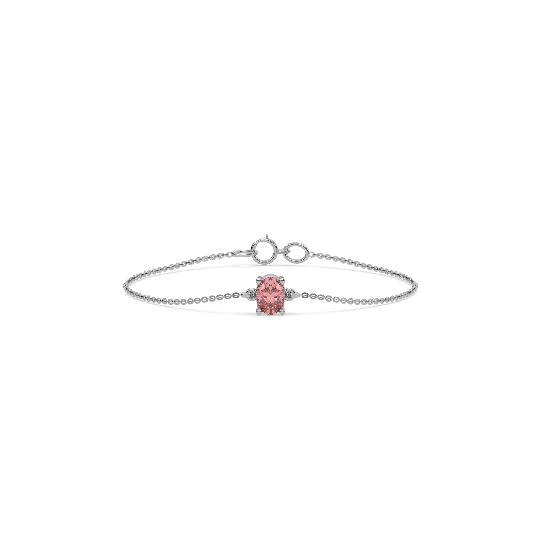 14K White Gold Fancy Pink Oval Solitaire Diamond Bracelet