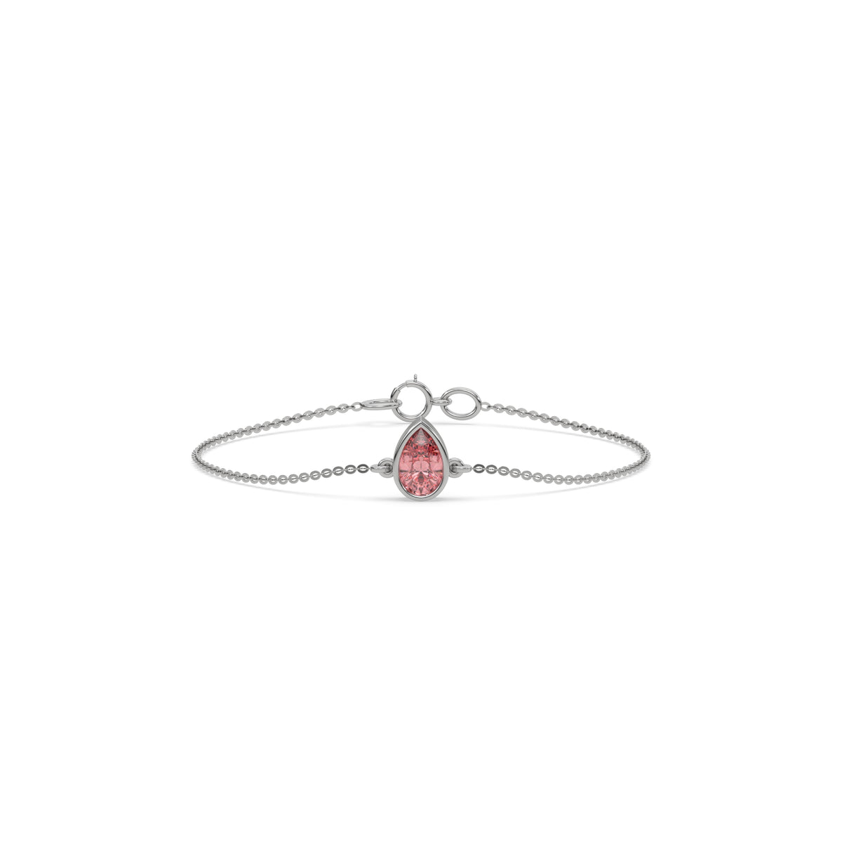 18K White Gold Fancy Pink Pear Solitaire Diamond Bracelet 