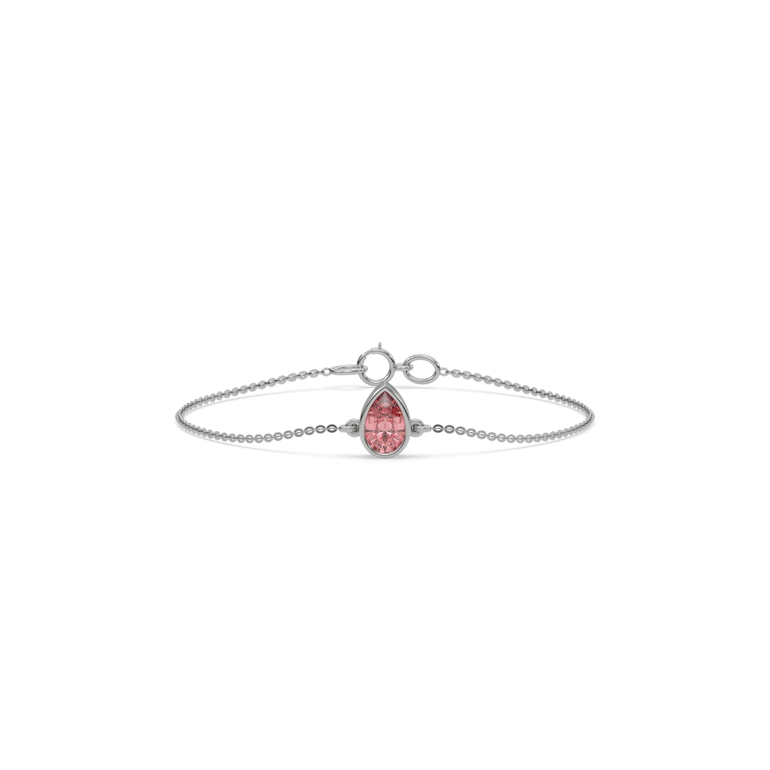 18K White Gold Fancy Pink Pear Solitaire Diamond Bracelet 
