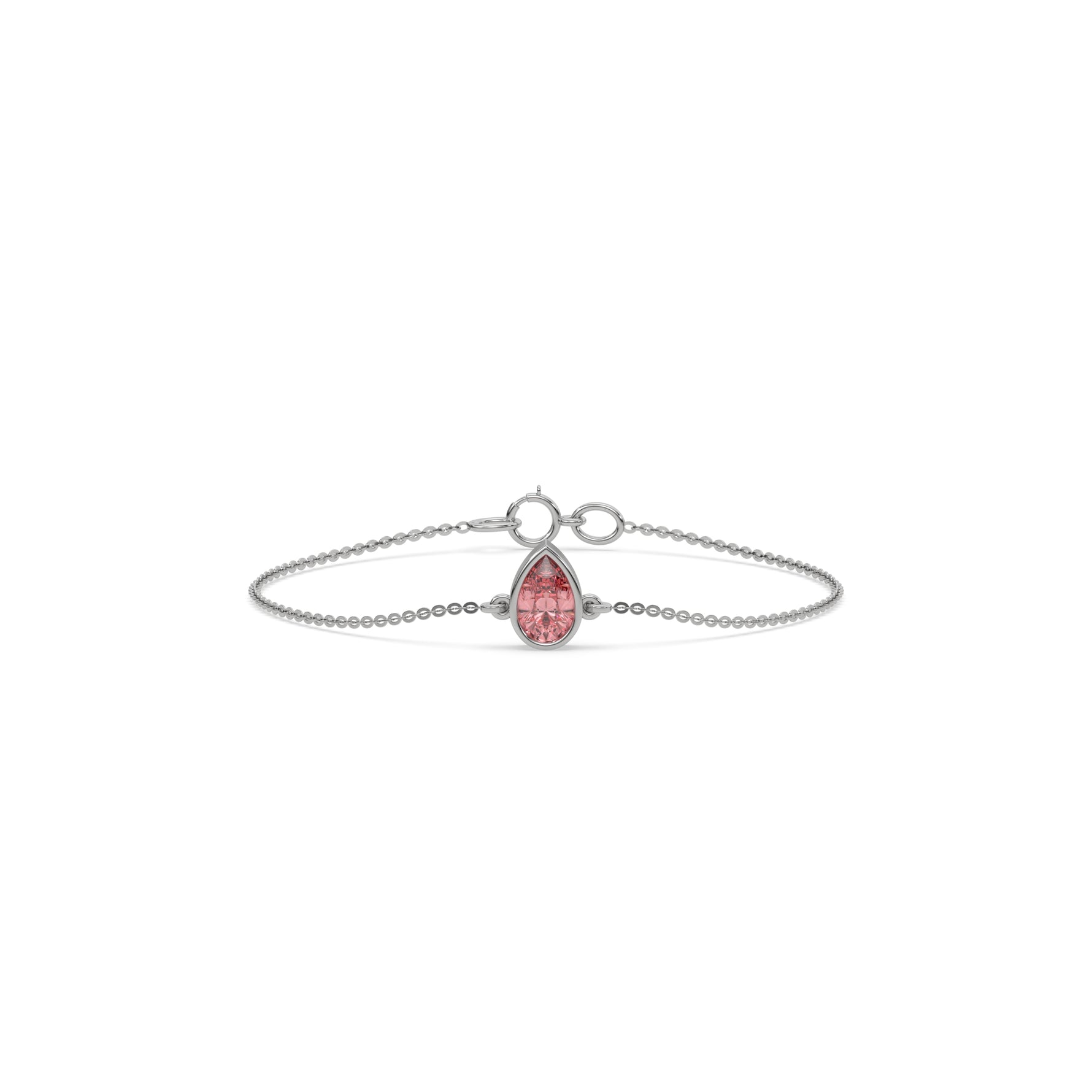 18K White Gold Fancy Pink Pear Solitaire Diamond Bracelet 