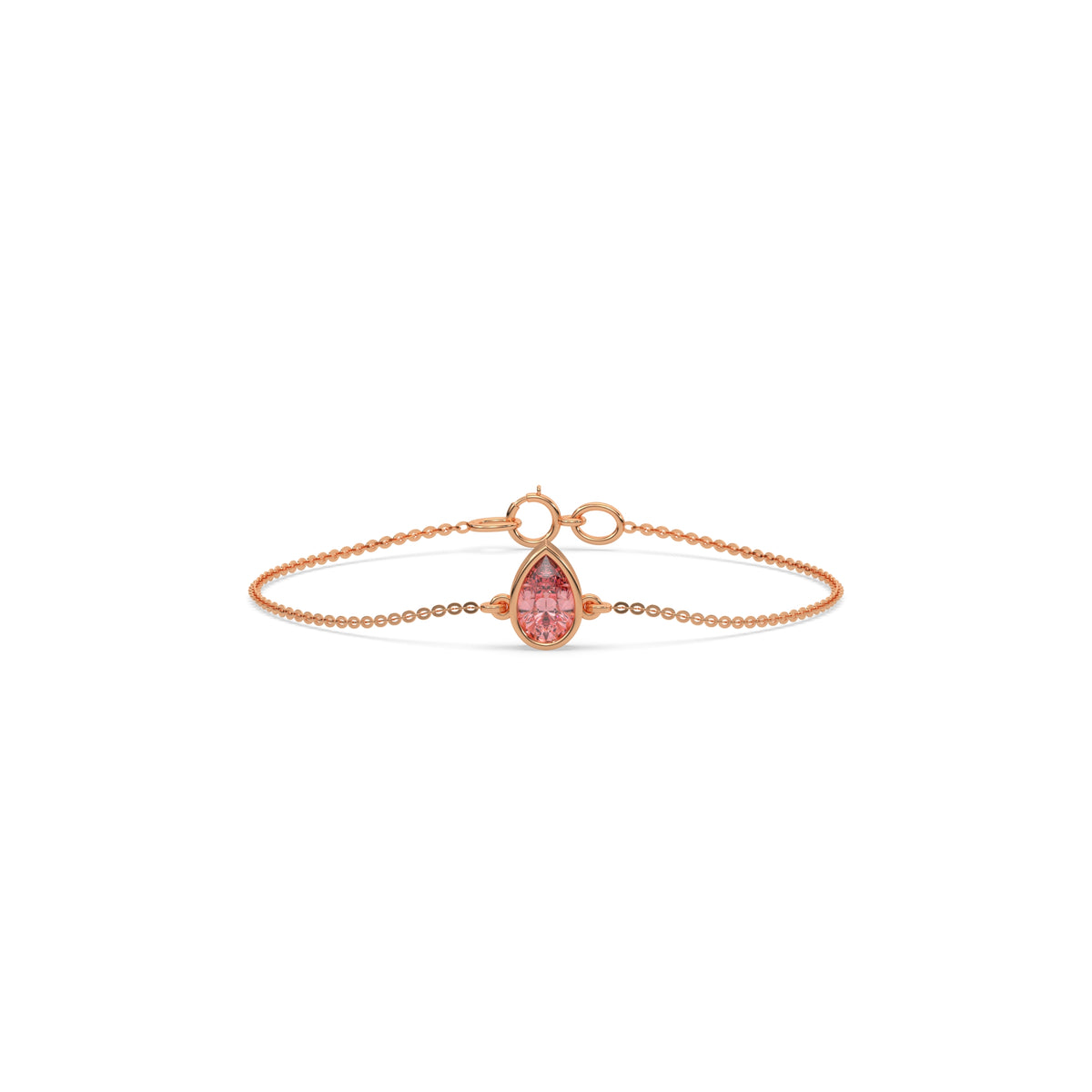18K Rose Gold Fancy Pink Pear Solitaire Diamond Bracelet 