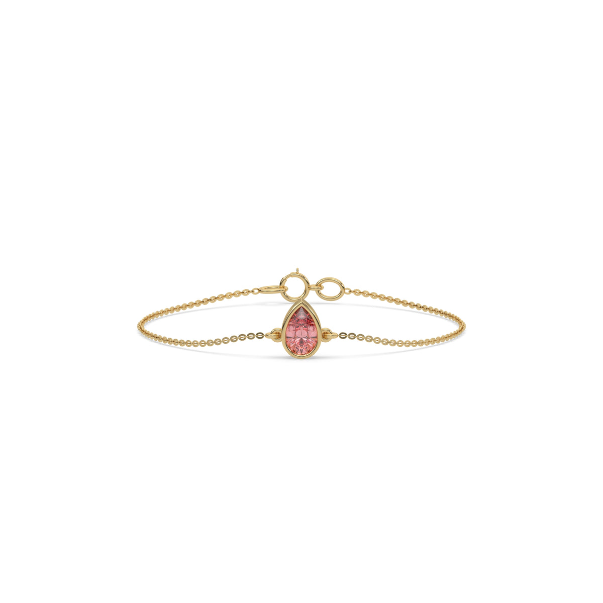 18K Yellow Gold 2 CT Fancy Pink Pear Solitaire Diamond Bracelet 