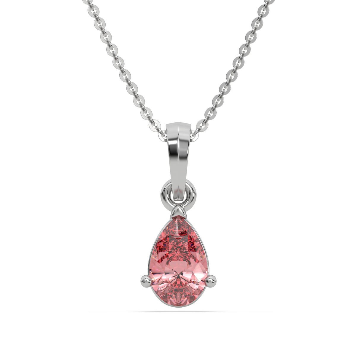 18K White Gold Fancy Pink Pear Solitaire Diamond Necklace
