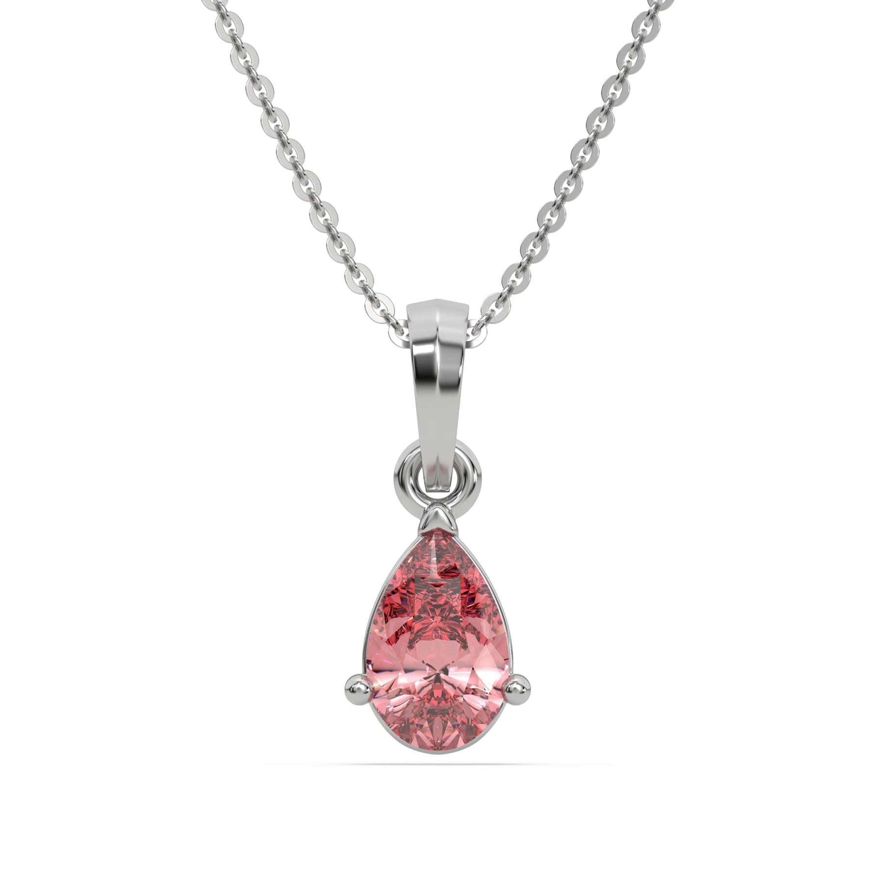18K White Gold Fancy Pink Pear Solitaire Diamond Necklace