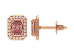 14K Rose Gold Radiant Halo Diamond Stud Earrings 