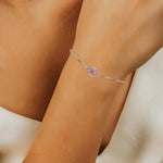 14K White Gold Fancy Pink Round Solitaire Diamond Bracelet 