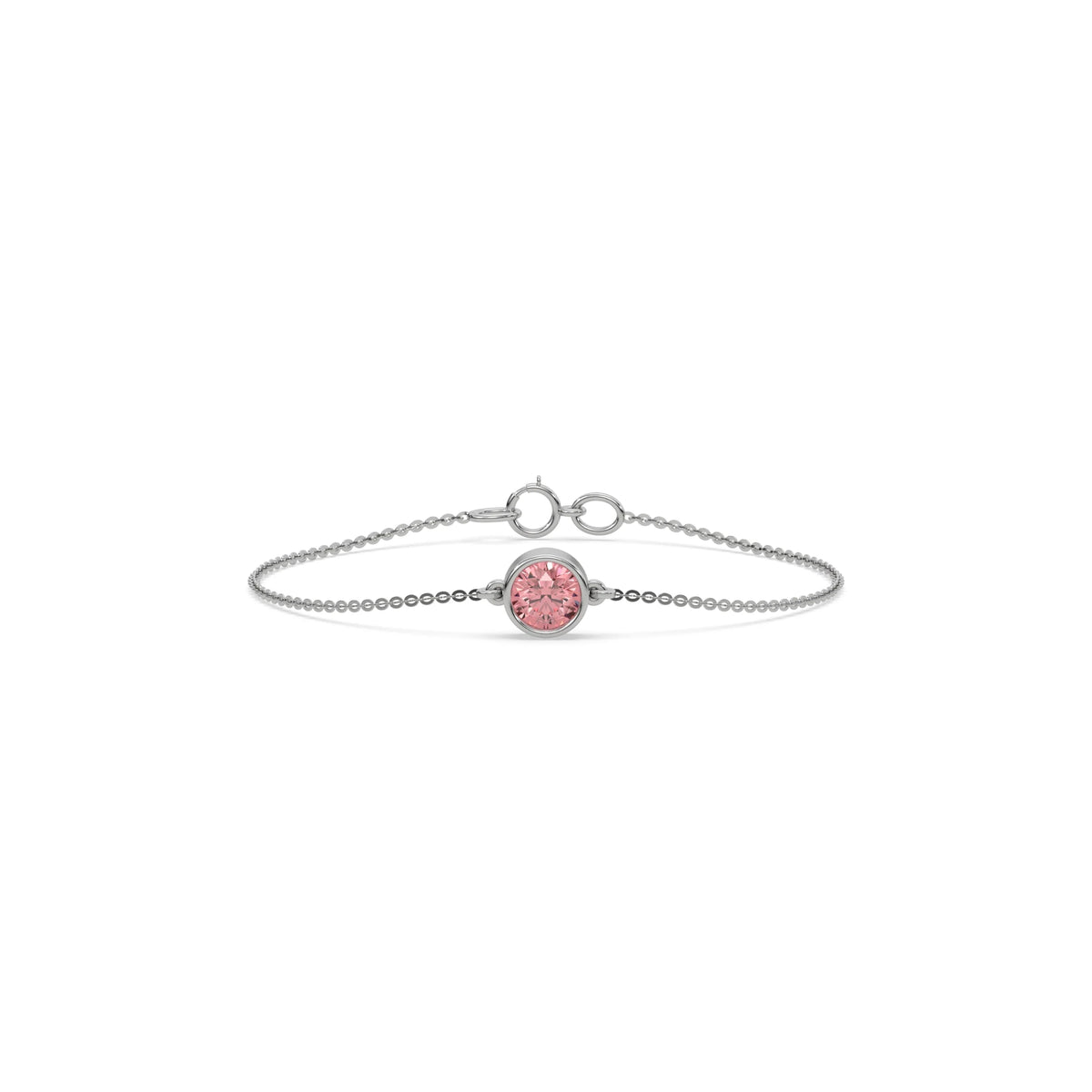 14K White Gold Fancy Pink Round Solitaire Diamond Bracelet 