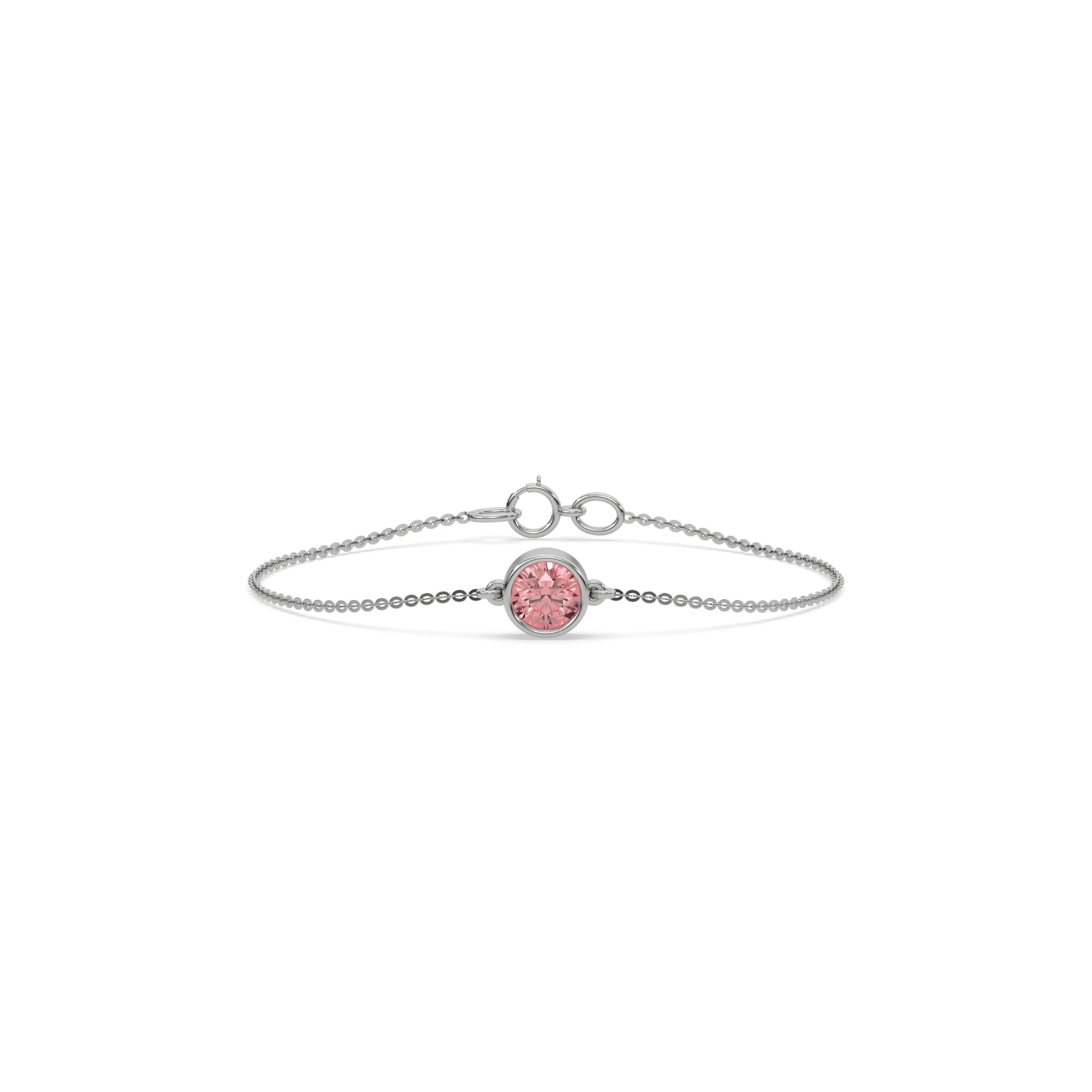 14K White Gold Fancy Pink Round Solitaire Diamond Bracelet 