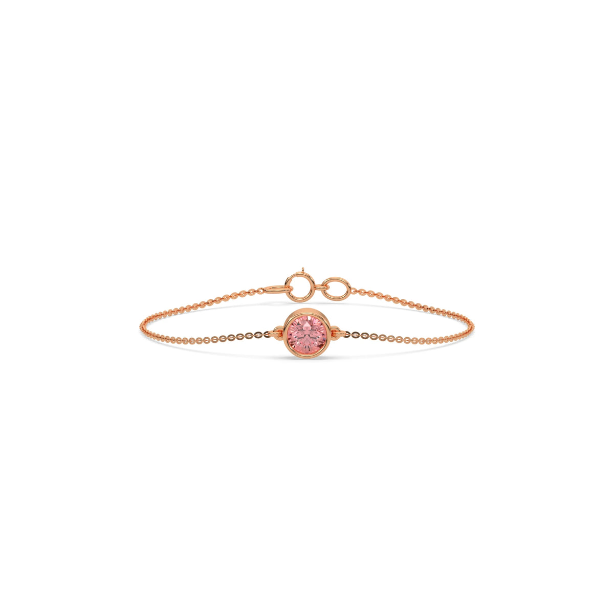 18K Rose Gold Fancy Pink Round Solitaire Diamond Bracelet 