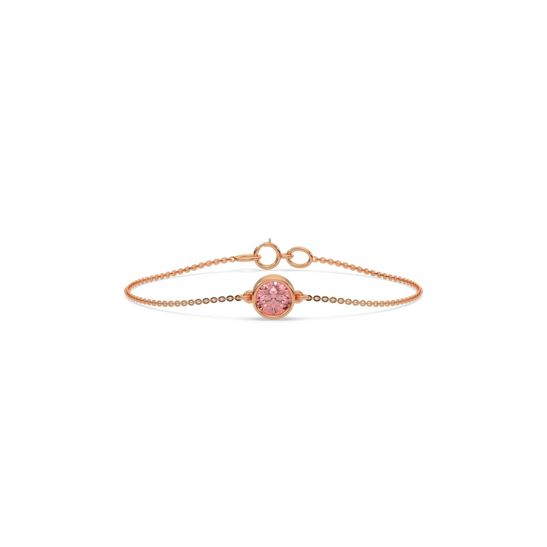18K Rose Gold Fancy Pink Round Solitaire Diamond Bracelet 