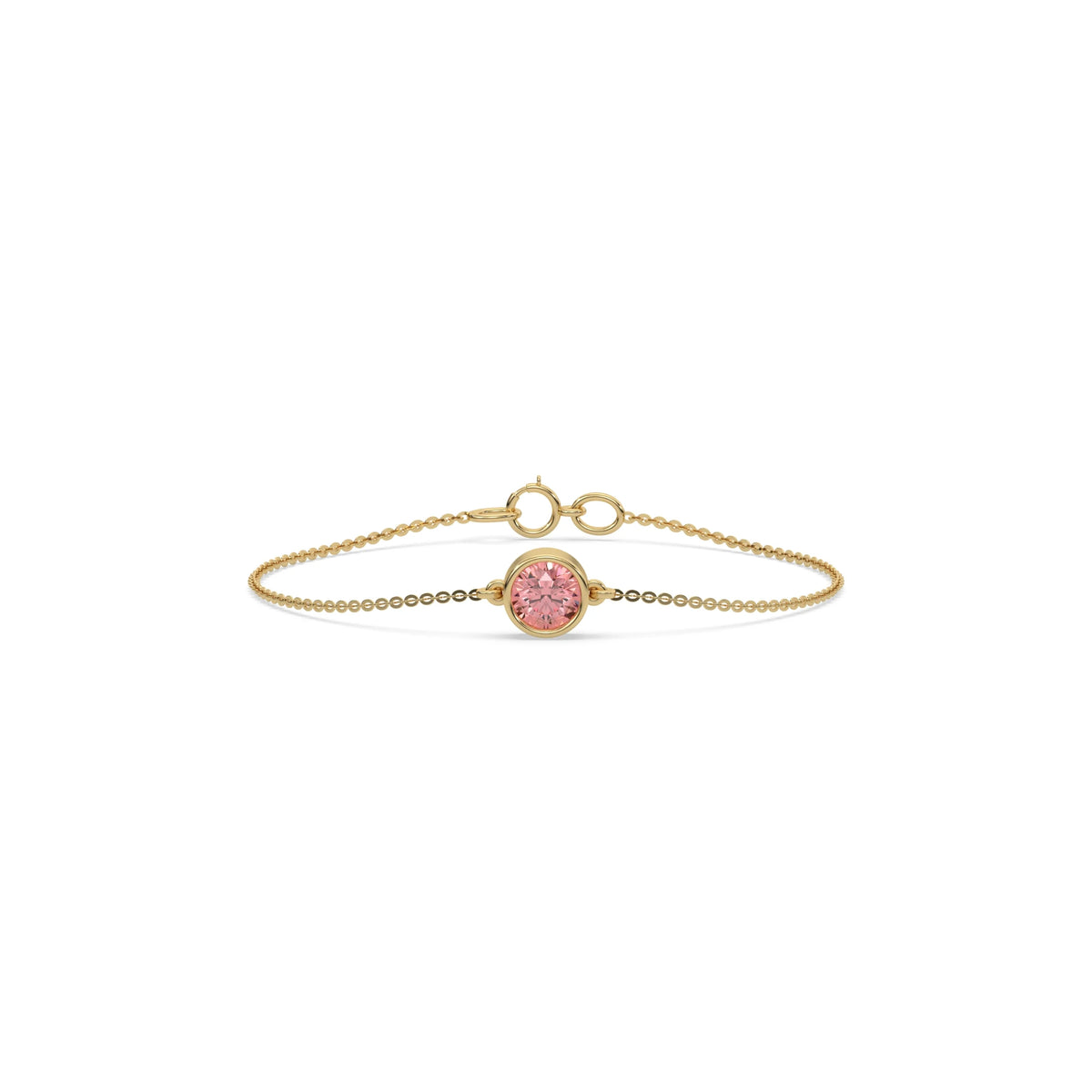 18K Yellow  Gold Fancy Pink Round Solitaire Diamond Bracelet 