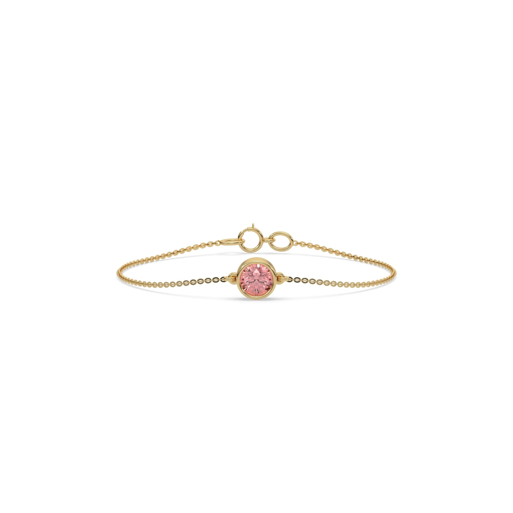 18K Yellow  Gold Fancy Pink Round Solitaire Diamond Bracelet 