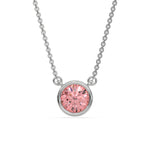 18K White Gold Fancy Pink Round Solitaire Diamond Necklace