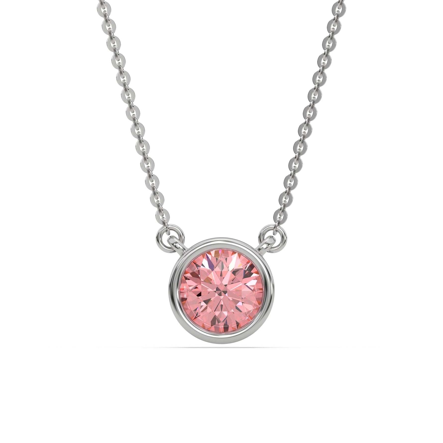 18K White Gold Fancy Pink Round Solitaire Diamond Necklace