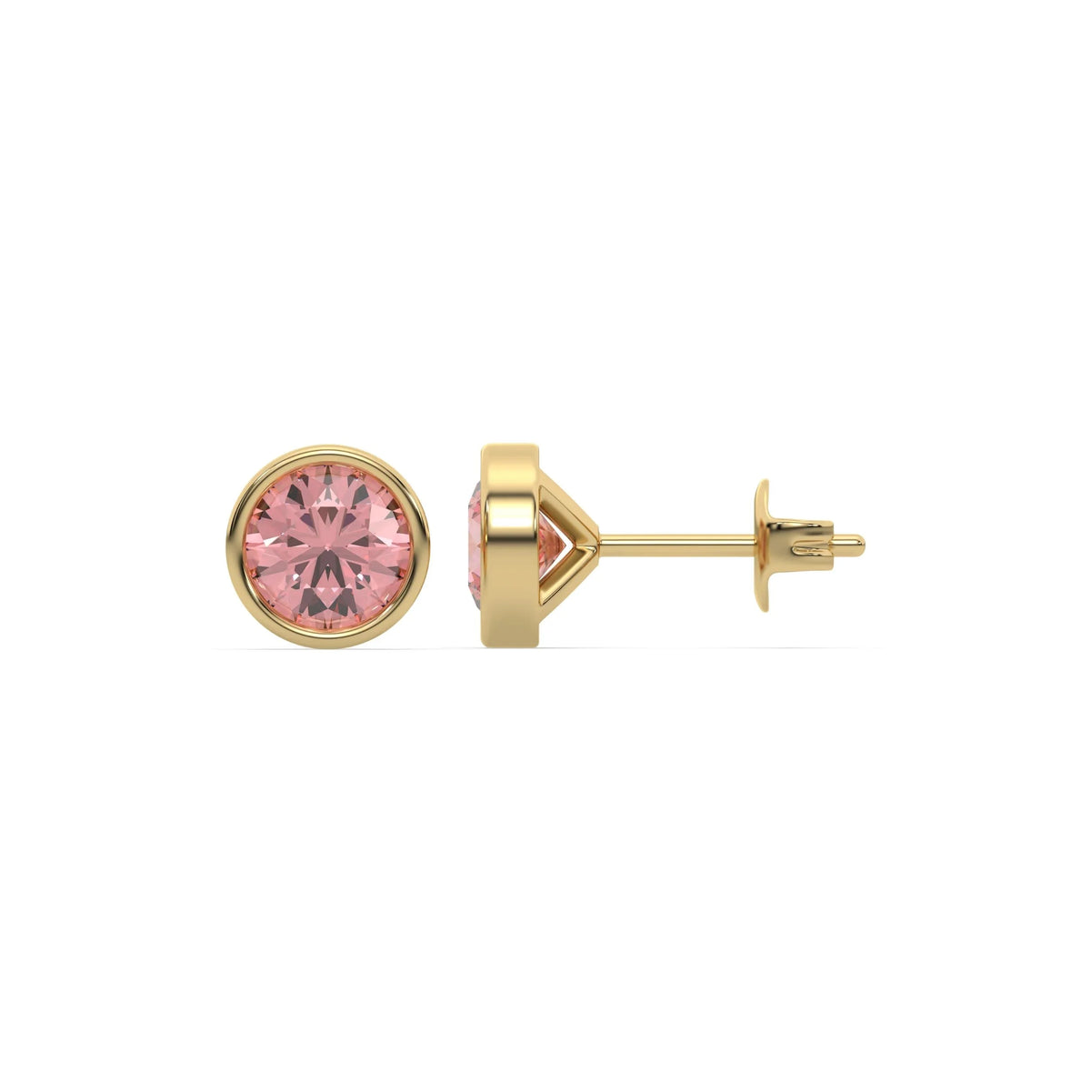 yellow gold fancy pink round diamond solitaire earrings