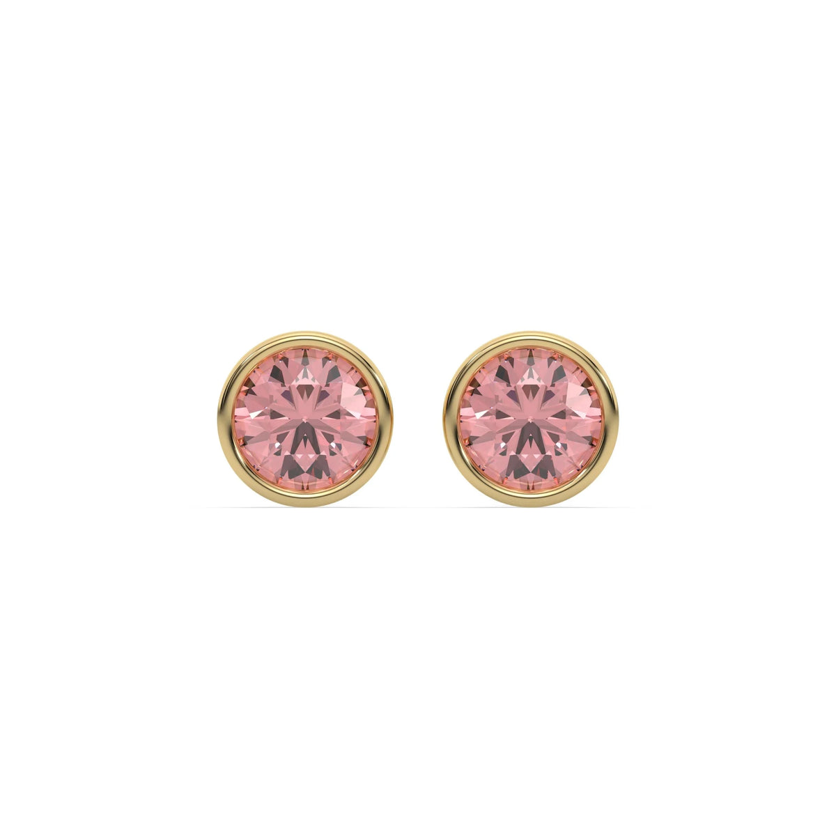10K fancy pink round stud earrings in yellow gold