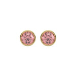 10K fancy pink round stud earrings in yellow gold