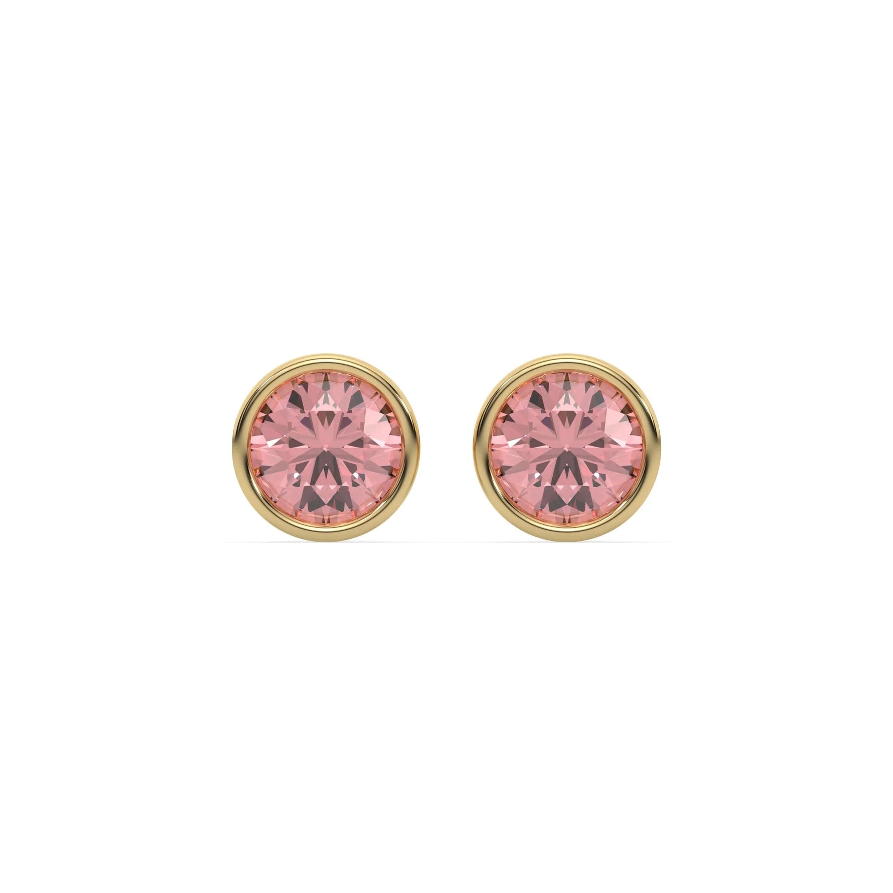 10K fancy pink round stud earrings in yellow gold