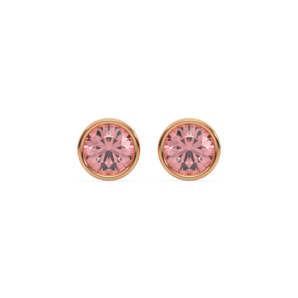14K Rose fancy pink round stud earrings in yellow gold