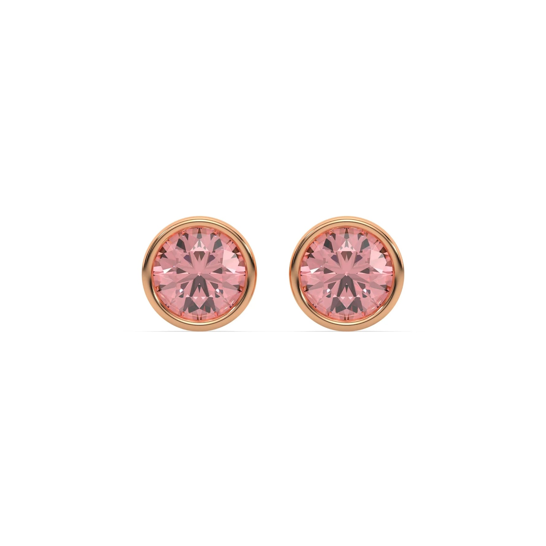 14K Rose fancy pink round stud earrings in yellow gold