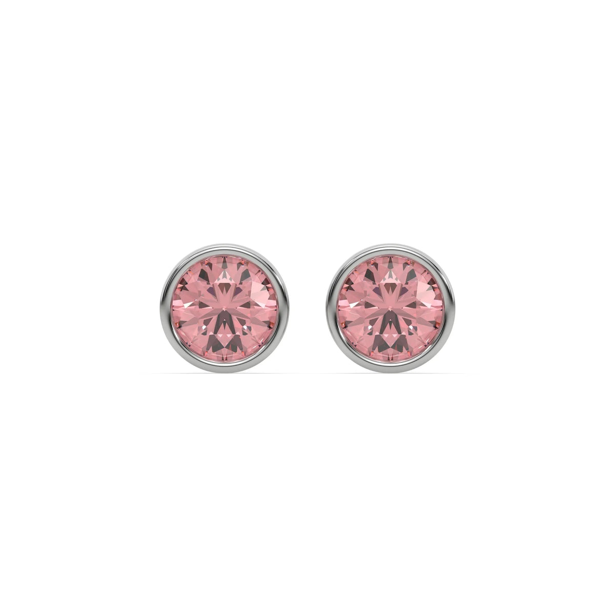 10K White fancy pink round stud earrings in yellow gold