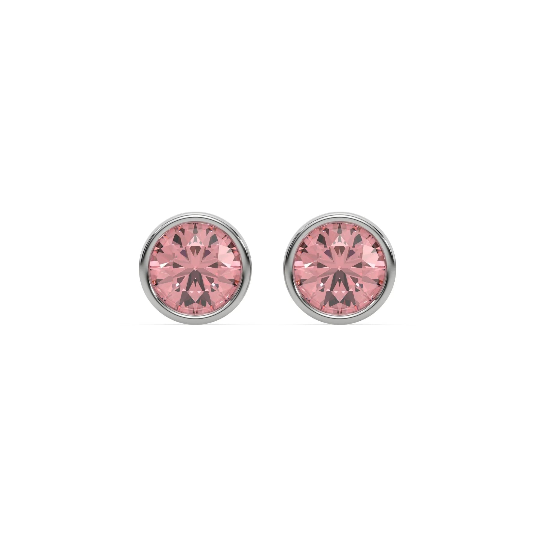 10K White fancy pink round stud earrings in yellow gold