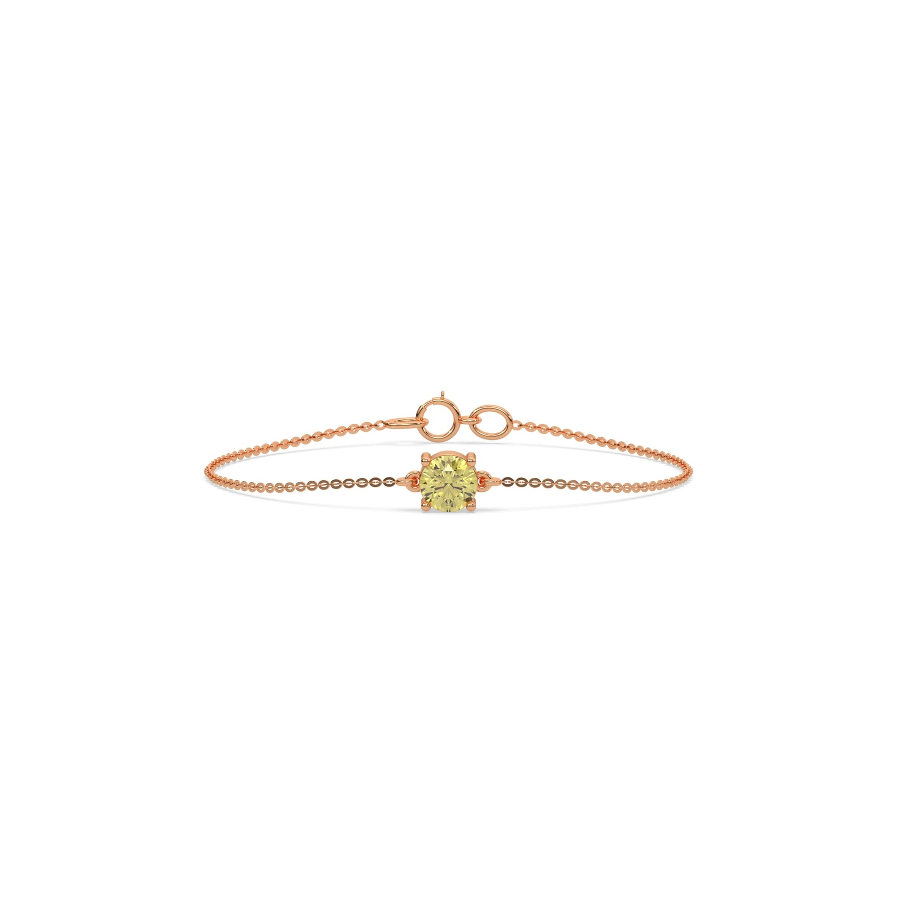 14K Rose Gold Fancy Yellow Round Solitaire Diamond Bracelet 