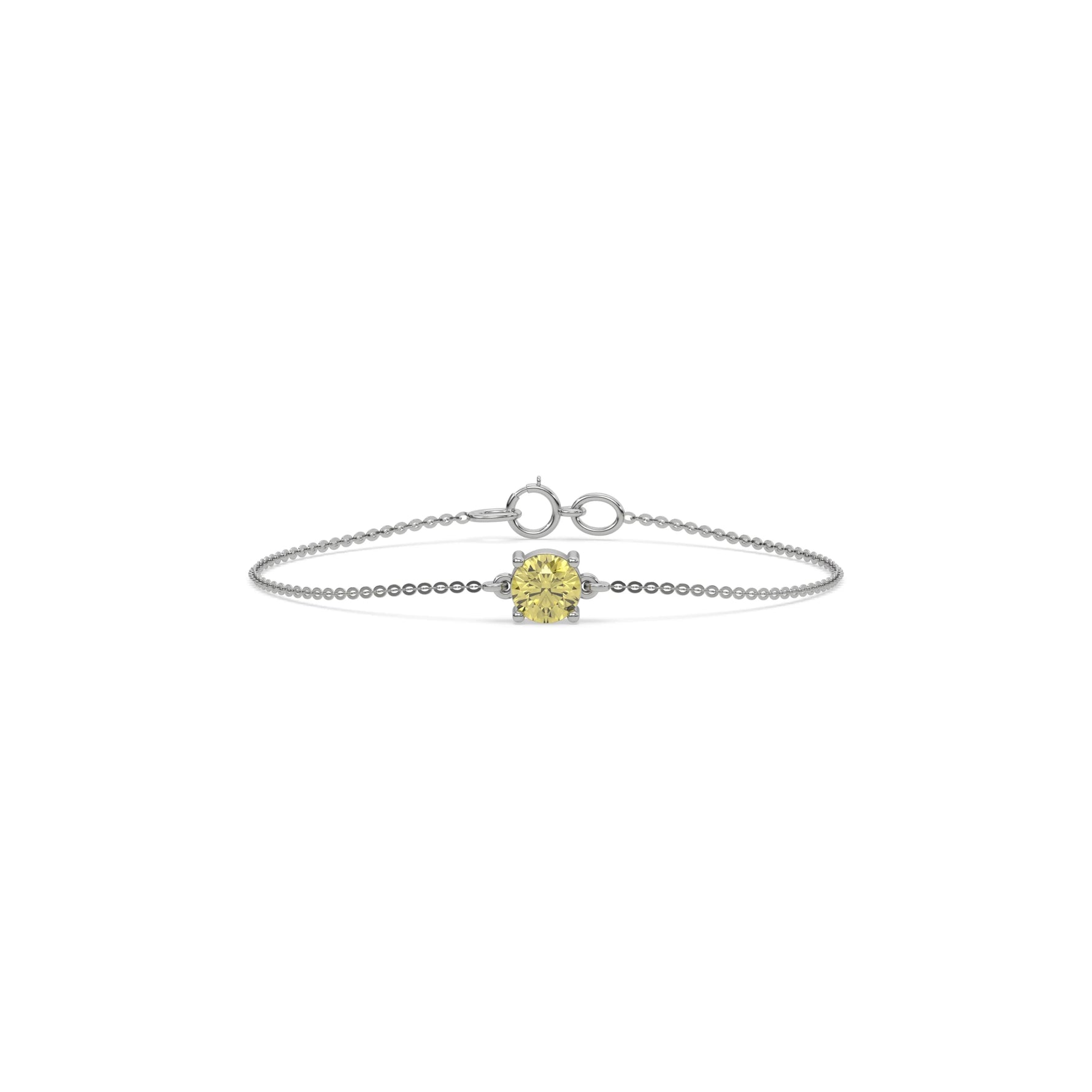 14K White Gold Fancy Yellow Round Solitaire Diamond Bracelet 