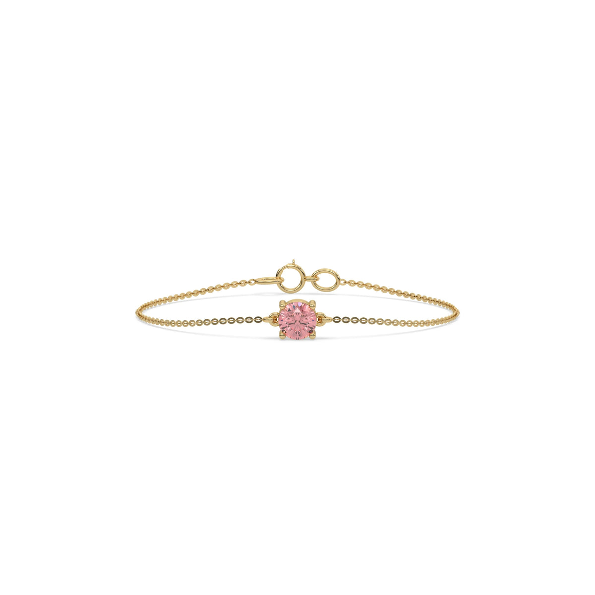 18K Yellow Gold 2 CT Fancy Pink Round Solitaire Diamond Bracelet 