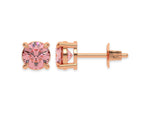 18k rose gold Round Diamond Studs made with fancy pink round brilliant-cut diamonds set in a four prong setting