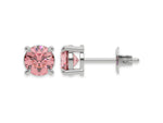10k white gold Round Diamond Studs made with fancy pink round brilliant-cut diamonds set in a four prong setting