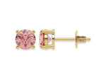 14k yellow gold Round Diamond Studs made with fancy pink round brilliant-cut diamonds set in a four prong setting