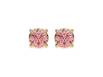 14k Yellow gold Round Diamond Studs made with fancy pink round brilliant-cut diamonds set in a four prong setting